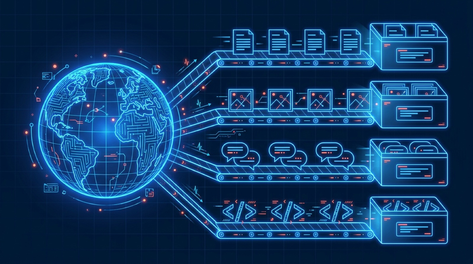 Four web scraping pipelines for machine learning training data
