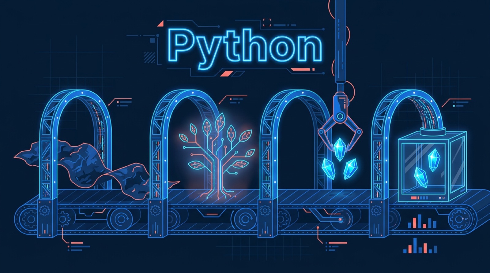 The four stages of web scraping with Python: fetch, parse, select, store