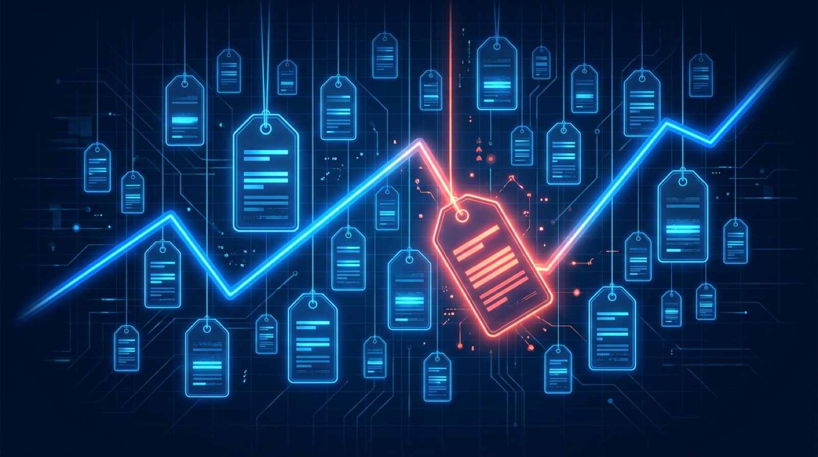 Competitor price tags tracked along a trend line